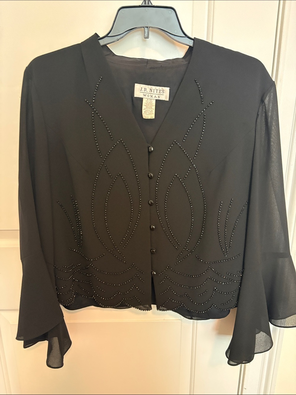 J.R. Nites Black Beaded Button-Front Women's Blouse